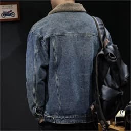 Men's Winter Thickened Warm Cotton Jacket Lamb Velvet Collar Denim Workwear Casual Style Long Sleeve Button Closure Coat