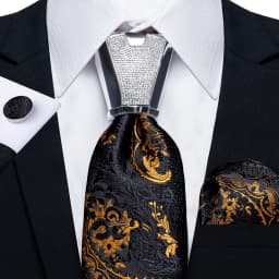 DiBanGu Business Plaid Black Solid Luxury Elegant Silk Ties for Men Designer Tie Buckle Handkerchief Cufflinks Wedding Accessory