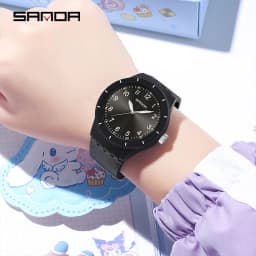 SANDA 9075 Casual Students Quartz Watches Simple Waterproof Silicone Strap Luminous Fashion Girl Boy Wristwatch reloj para niños