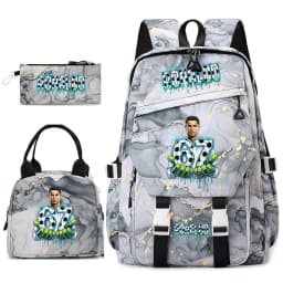Cr7 Ronaldo 67 Print Student Backpack Set with Lunch Bag Pencil Case Teen Girls School Travel Daypack