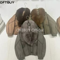OFTBUY Big Fox Fur Collar Goose Down Clothing Women Warm Thick Short Down Outerwear Winter Suede Jacket with Fur for Female