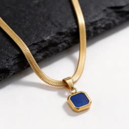 Vnox Geometric Square Natural Stone Pendant Necklace for Men, Gold Silver Color Stainless Steel Blade Chain, Trendy Jewelry Gift