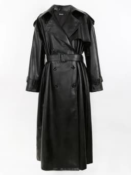 Nerazzurri Spring Autumn Long Oversized Black Pu Leather Trench Coat for Women Belt Double Breasted Loose Casual Korean Fashion