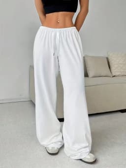 2026 Women's Casual Four Seasons - Comfortable Loose Solid Color Drawstring Elastic Belt Wide Leg Running Pants