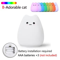 LED Cat Night Light for Kids Soft Silicone Touch Sensor 7 Colors Changing Cartoon Sleeping Lamp for Bedroom Nursery Decoration