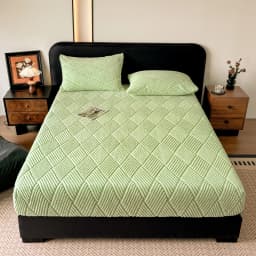 Geometric Jacquard Fleece Fitted Sheet Winter Thickened Warm Mattress Cover Solid Color Soft Plush Sheet for Single Double Bed