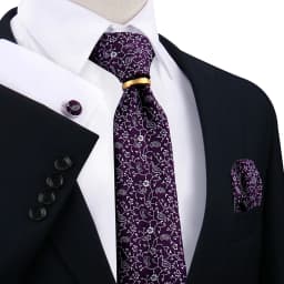 Necktie Ring For Men Luxury Tie Handkerchief Cufflinks With Gold Metal Ring Suit Paisley Red Tie For Wedding 8cm Man Accessories
