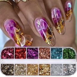 12 Grids Double Color Gold Foils Gorgeous Nail Glitter Sparkles Irregular Random Aluminum Flake Paillette Chip Design Decoration
