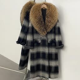 OFTBUY New Warm Winter Outerwear for Female Mid Long 100% Wool Coat Women Real Fox Fur Lapel Collar Vintage Plaid Woolen Jacket