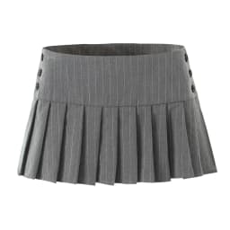Y2K Grey Striped Print Side 3 Buttons Pleated Mini Skirt Sexy Low Waist Short Skater Skirts