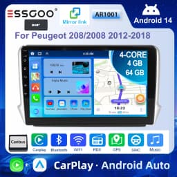 ESSGOO For Peugeot 208/2008 2012-2018 Android 14 10 inch Wireless Carplay Android auto Car stereo radio GPS Navi WIFI swc Bt FM