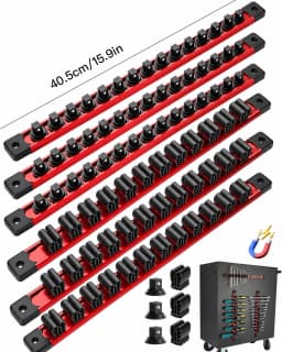 Premium Quality 360° Swivel ABS Socket Organizer Holder 1/4' 3/8' 1/2' Socket Clip Rail Tools Blue & Red