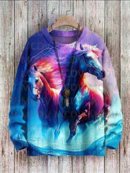 Multicolor Art Print Casual Knit Pullover Sweater Men's For Women's Pullover