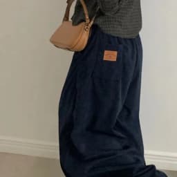 Afashion Retro Personalized Back Pocket Label Corduroy Wide Leg Elastic Waist Casual Pants Women's Winter New Style Loose Fit Tr