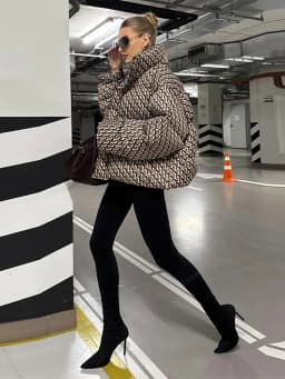 Oversized Printed Stand Collar Zipper Padded Jacket Women Elegant Long Sleeve Loose Autumn Winter Coats Fashion Ladies Outerwear