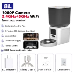 Furpipi 8L Smart Automatic Cat Feeders with 1080P HD Camera 5G WiFi Pet Feeder Tuya APP Control Smart Dog Cat Kibble Dispenser