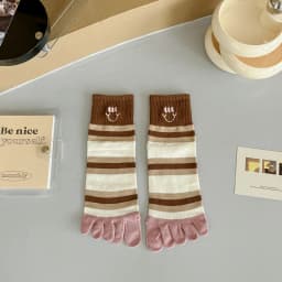 New Five-Finger Ladies Breathable Sweat-Absorbing Mid-Tube Split-Toed Socks Cute Cartoon Student Girl Socks