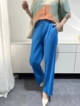 Summer New Casual Pants Simple Loose Comfortable Stretch Pleated Straight Nine Pants Women's Lightweight Fabric 90/95 Cm