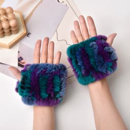 Women's Natural Rex Rabbit Fur Gloves Elastic Knitted Real Fur Mittens Winter Warm Wrist Guards with Exposed Fingers