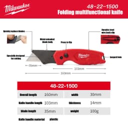 Milwaukee FASTBACK Series, 6-in-1 Folding Multifunctional Knife, Blade Angle Less Than 60°, Folding Blade Storage, Art Knife