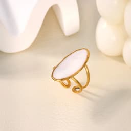Irregular White Stone Rings for Women Gold Color Stainless Steel Oval Adjustable Ring Aesthetic Party Trendy Jewelry Gift
