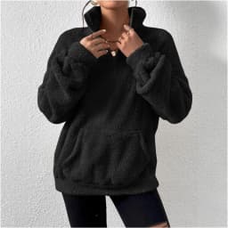 2026 Autumn Winter New Plush Thick Women's Stand Up Collar Half Zipper Pullover Fashion Casual Loose Large Pocket Sweatshirt