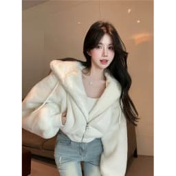 JingLI Studio Lazy Style Shortened Hooded Jacket Soft Plush Imitation Mink Coat Autumn Winter Women's Slim Fit Cardigan