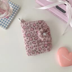 Girl Plush Leopard Pattern Card Bag Zipper Coin Purse High Beauty Bag Pendant Small Wallet Student Meal Card Holder Id Holder