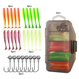 61 Pieces/Set of Bionic Fish Soft Bait Fishing Gear with Hook Storage Box, Soft and Portable Outdoor Fishing Gear