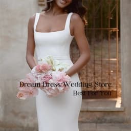Classic Mermaid Wedding Dresses 2026 Square Collar Spaghetti Straps Open Back Buttons Bridal Gowns Vestidos De Novia Customized