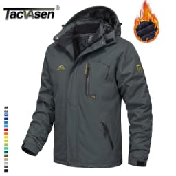 TACVASEN Men's Ski Parka Jacket Waterproof Fleece Lined Insulated Thermal Snowboard Sports Work Winter Jacket with Detached Hood