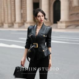 Leather Jacket Women's Jackets Spring and Autumn Cardigan Ladies' Senior Leather Coat Waist Temperament Design Sense Coat Tide