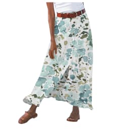 Summer Women's Skirt Cotton Linen Important Button Slit Flower Print Fashion Versatile Vacation Beach Midi Skirt