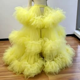 Real Pics Christmas Overlay Skirt Long Elastic Waist Layered Tulle Skirts Puffy Yellow Dance Show Performance Skirt