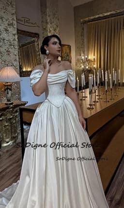 SoDigne A-line Satin Simple Wedding Dress Off Shoulder Long Bride Dresses Elegant Bridal Gowns Robe De Mairee Customized