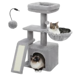 Small Cat Tree for Indoor Cats, Flower Cat Tower with Sisal Scratching Ramp, Cozy Hammock, Removable Flower Top Perch, Cat Condo
