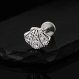 Right Grand ASTM F136 Titanium Seashell Flat Back Stud with CZ 16G Summer Cartilage Helix Conch Piercing Ocean Beach Jewelry