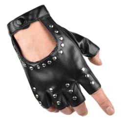 Women Punk Fingerless Dance Gloves with Studs Black PU Leather Rivets Cosplay Performance Dance Gloves Sexy Cool Riding Gloves