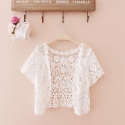 M2EA Womens Short Sleeve Open Front Lace Cardigan Floral Crochet Sheer Beach Cover Up Shrugs Crop Bolero Jackets for Dresses