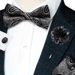 Classic Mens Bow Tie Brown Jacquard Paisley Bowtie Hanky Cufflinks Brooch Set Wedding party Butterfly Knot Gift Man Accessories