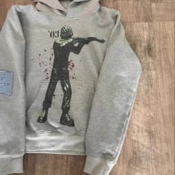 Y2k Grey Hip-Hop Pattern Printed Hooded Pullover Men And Women New Fashion Trend Retro Personality Loose Oversize Streetwear