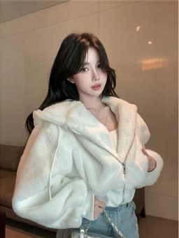 JingLI Studio Lazy Style Shortened Hooded Jacket Soft Plush Imitation Mink Coat Autumn Winter Women's Slim Fit Cardigan