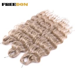 FREEDOM Synthetic Braiding Hair Extensions Deep Wavy 24 inch Long Curly Braids Hair Ombre Brown Rainbow Twist Crochet Hair