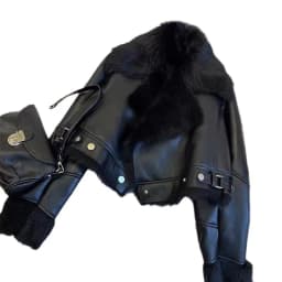Women's Black Leather Fur Jacket Thick Warm Motorcycle Style Short Coat Winter Fashion 2024 New Arrival Artificial Leather