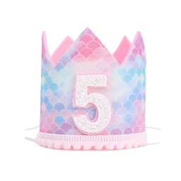 1pcs Mermaid Birthday Rainbow Crown Cap 1st 2nd 3rd Years Kids Baby Shower Hat With Rope Birthday Headband Mermaid Party Decor