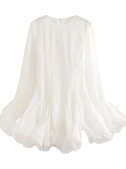2026 Summer Women's Elegant Multi-Layered Ruffled Hem Mini Dresses Lady Sweet French Style Long Flare Sleeve Slim Fit Puffy Robe