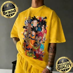 2026 New Arrival Dragon Ball Oversized Retro Anime T-shirt Goku All Forms & Dragon Balls Graphic Print Casual Loose Versatile