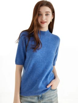Wool Top Women's Sweater Knitwears Short Sleeve Pullover 100% Wool Half Turtleneck Sweater for Women Knit Jumper Female Clothing