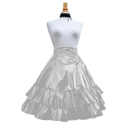 Vintage Shiny PVC Leather 2 Tiered Ruffled Skirt Sweet Round-shaped Lolita Long Trumpet Pleated Skirt Cocktail Party Club Skirts