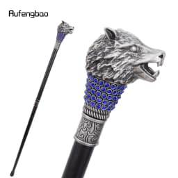 Golden Blue Wolf Head Decorative Stick Parties Decorative Cane for Halloween for Cosplay and Parties Cane 93cm